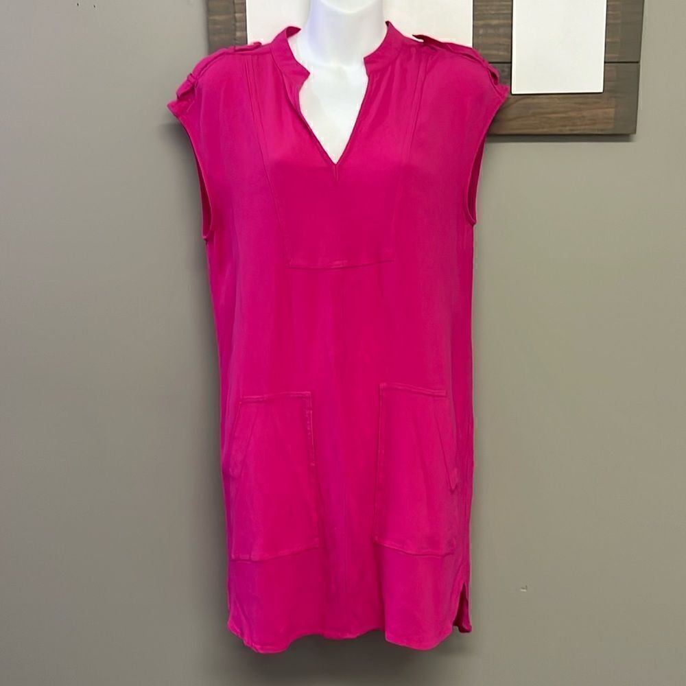 J. Crew Hot Pink Pullover High Low Viscose Dress w/ Pockets and Shoulder Tabs-Sm